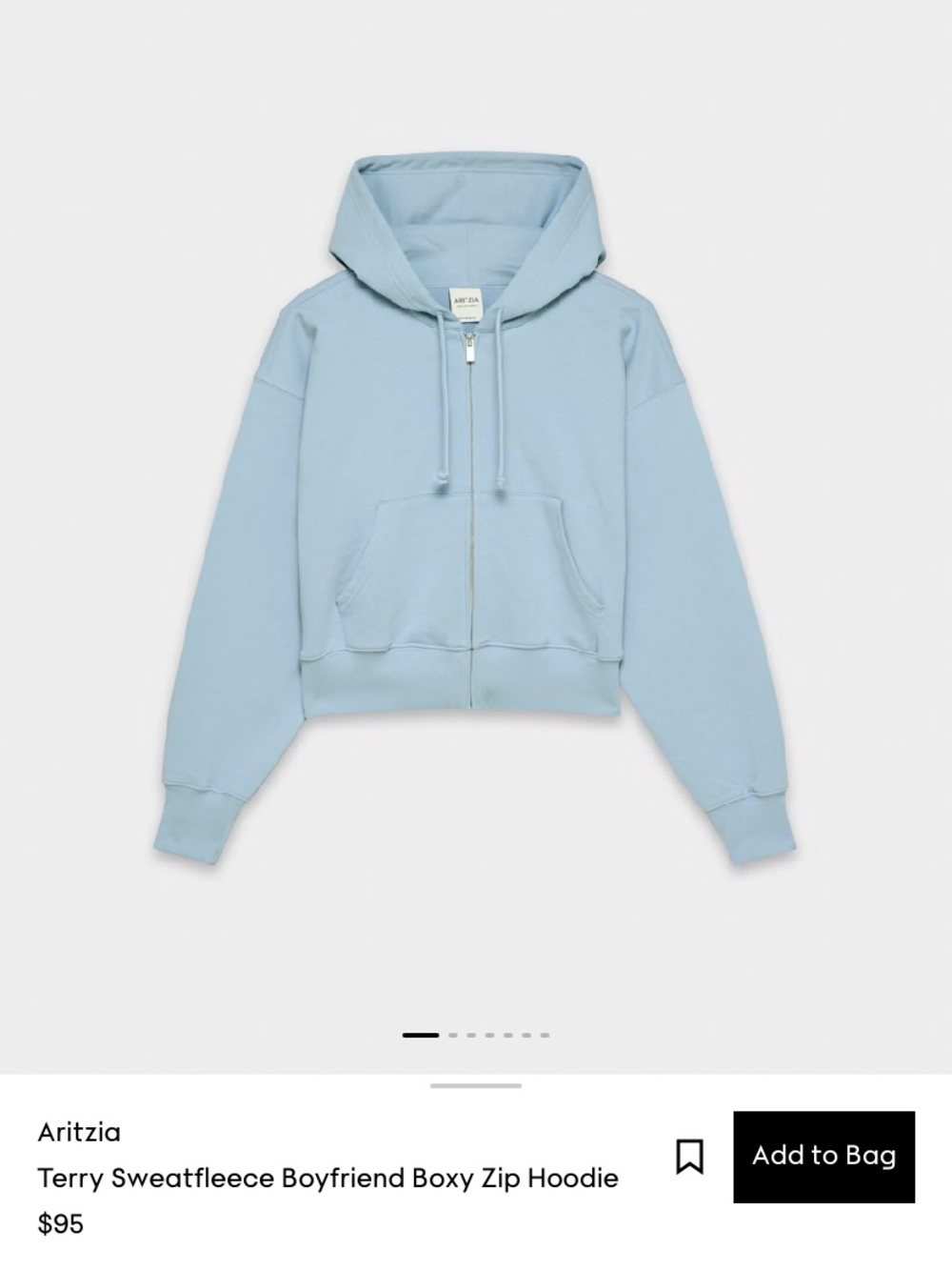 Aritzia Baby Blue Terry sweatfleece boyfriend boxy zip hoodie size xxs